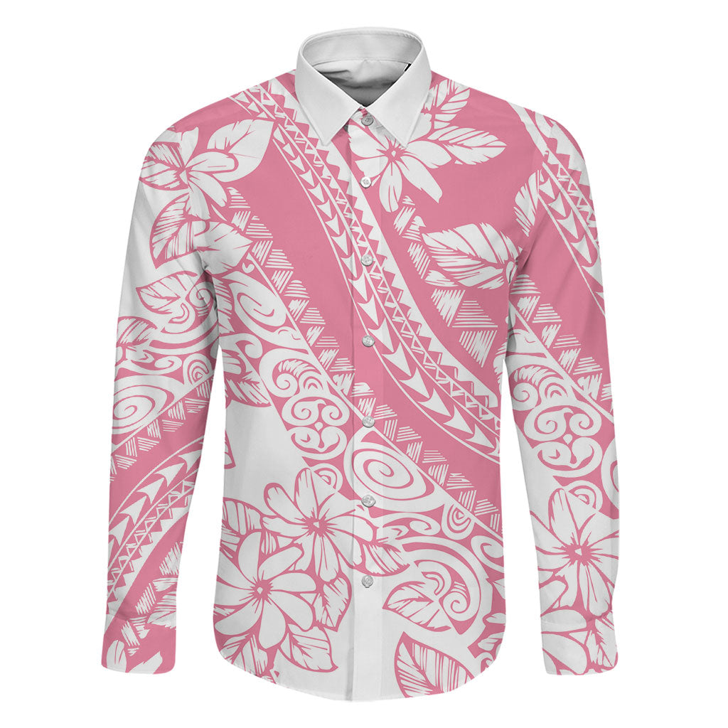 Polynesian Tiare Flower Pink Pastel Vibes Family Matching Off Shoulder Short Dress and Hawaiian Shirt