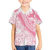 Polynesian Tiare Flower Pink Pastel Vibes Family Matching Off Shoulder Short Dress and Hawaiian Shirt