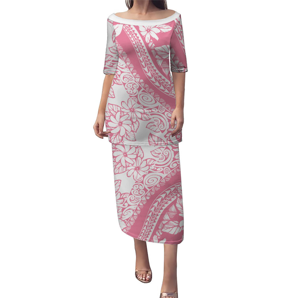 Polynesian Tiare Flower Pink Pastel Vibes Family Matching Puletasi and Hawaiian Shirt