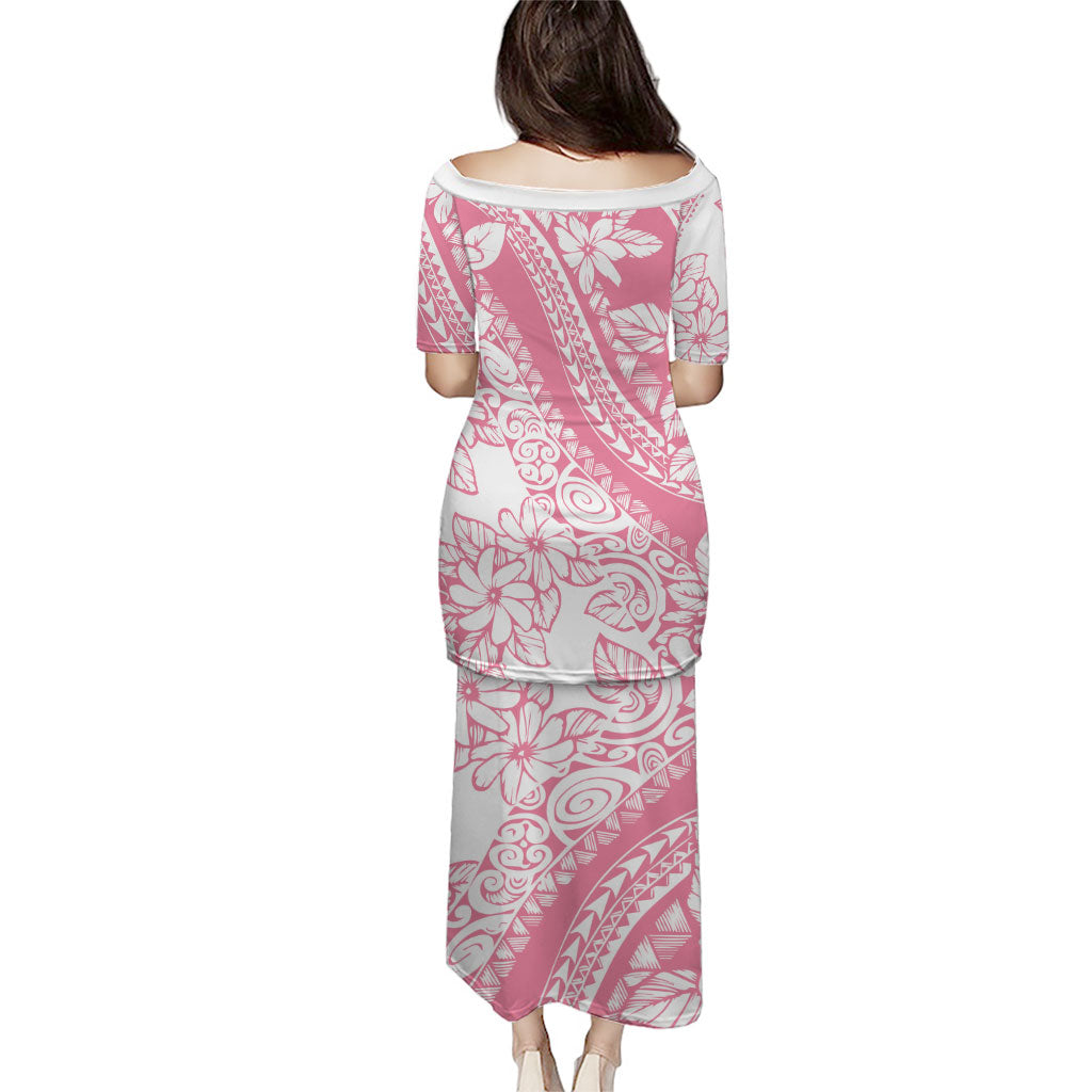 Polynesian Tiare Flower Pink Pastel Vibes Family Matching Puletasi and Hawaiian Shirt