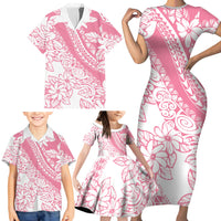 Polynesian Tiare Flower Pink Pastel Vibes Family Matching Short Sleeve Bodycon Dress and Hawaiian Shirt