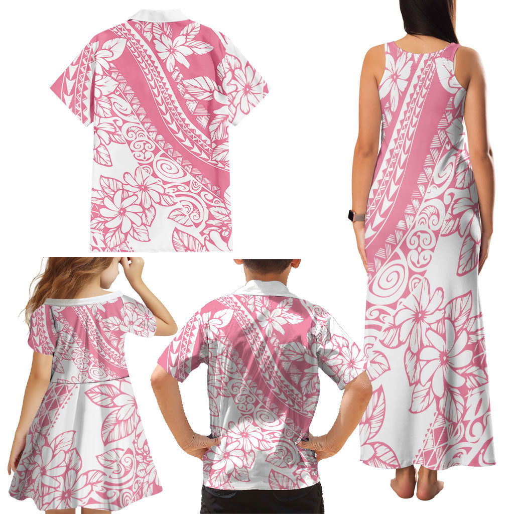 Polynesian Tiare Flower Pink Pastel Vibes Family Matching Tank Maxi Dress and Hawaiian Shirt