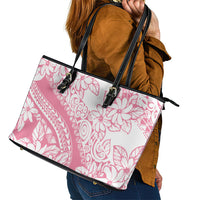 Polynesian Tiare Flower Pink Pastel Vibes Leather Tote Bag