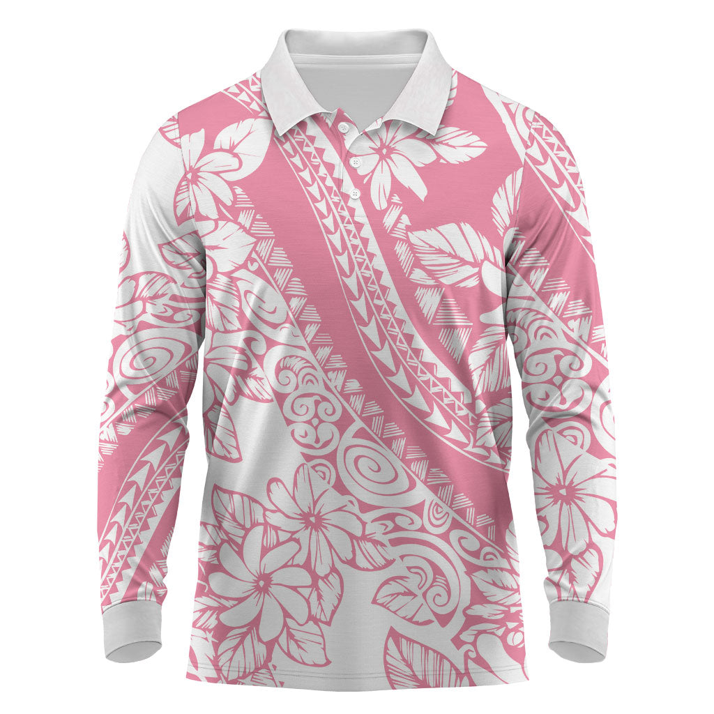Polynesian Tiare Flower Pink Pastel Vibes Long Sleeve Polo Shirt LT14 Pink - Polynesian Pride