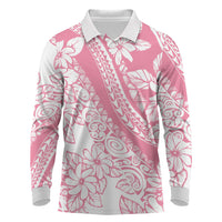 Polynesian Tiare Flower Pink Pastel Vibes Long Sleeve Polo Shirt LT14 Pink - Polynesian Pride