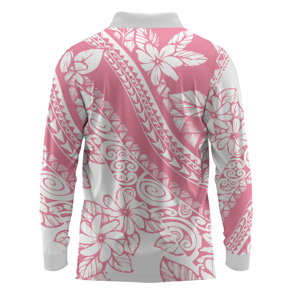 Polynesian Tiare Flower Pink Pastel Vibes Long Sleeve Polo Shirt LT14 - Polynesian Pride