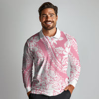 Polynesian Tiare Flower Pink Pastel Vibes Long Sleeve Polo Shirt LT14 - Polynesian Pride