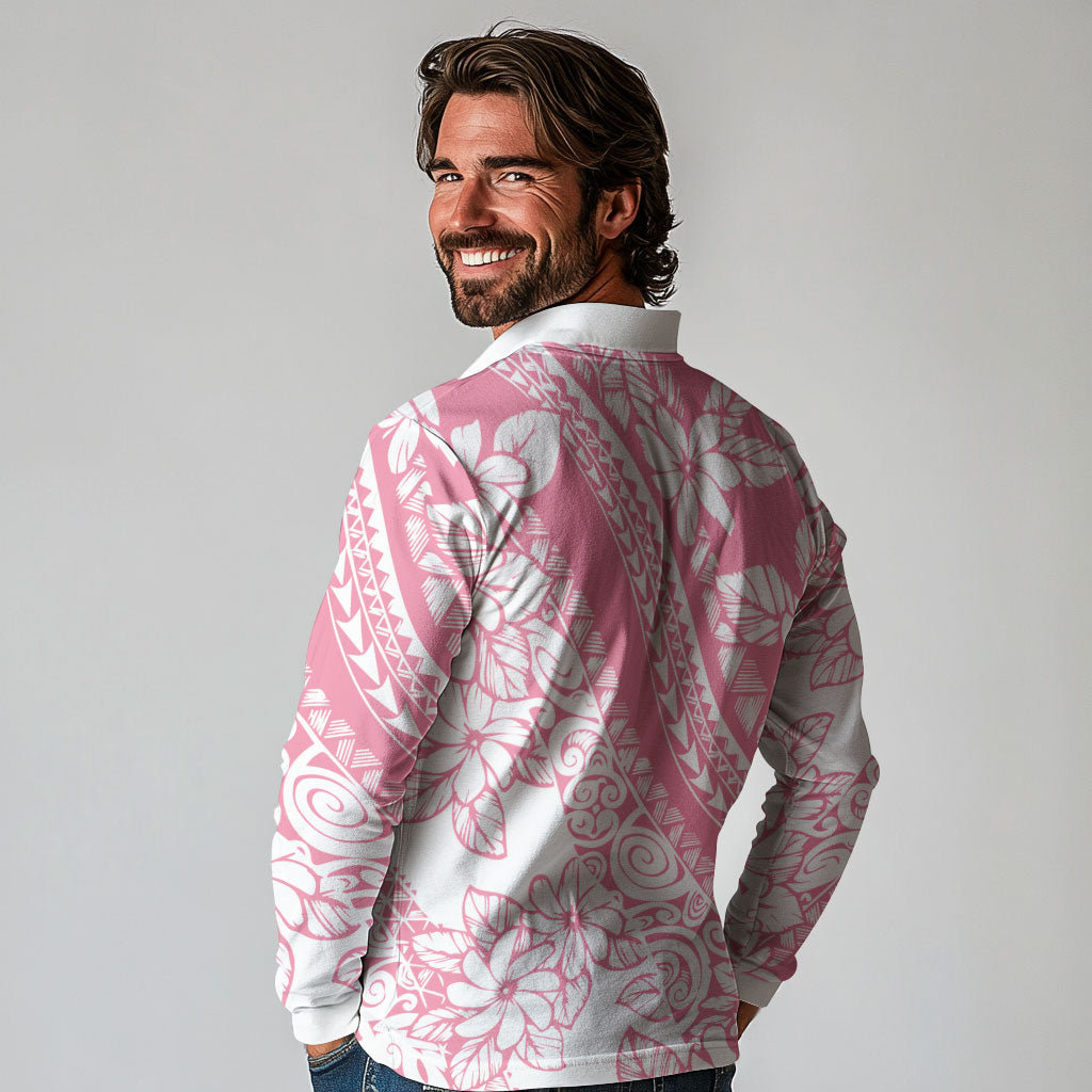 Polynesian Tiare Flower Pink Pastel Vibes Long Sleeve Polo Shirt LT14 - Polynesian Pride