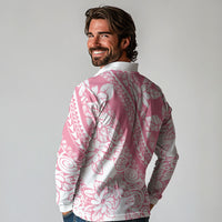 Polynesian Tiare Flower Pink Pastel Vibes Long Sleeve Polo Shirt LT14 - Polynesian Pride