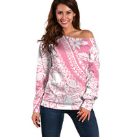 Polynesian Tiare Flower Pink Pastel Vibes Off Shoulder Sweater