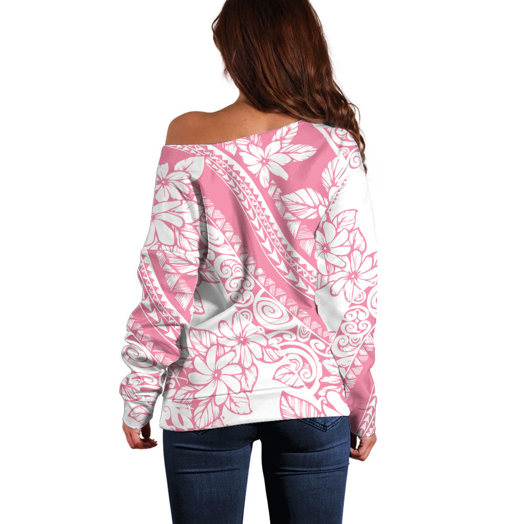 Polynesian Tiare Flower Pink Pastel Vibes Off Shoulder Sweater