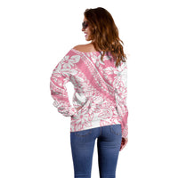 Polynesian Tiare Flower Pink Pastel Vibes Off Shoulder Sweater