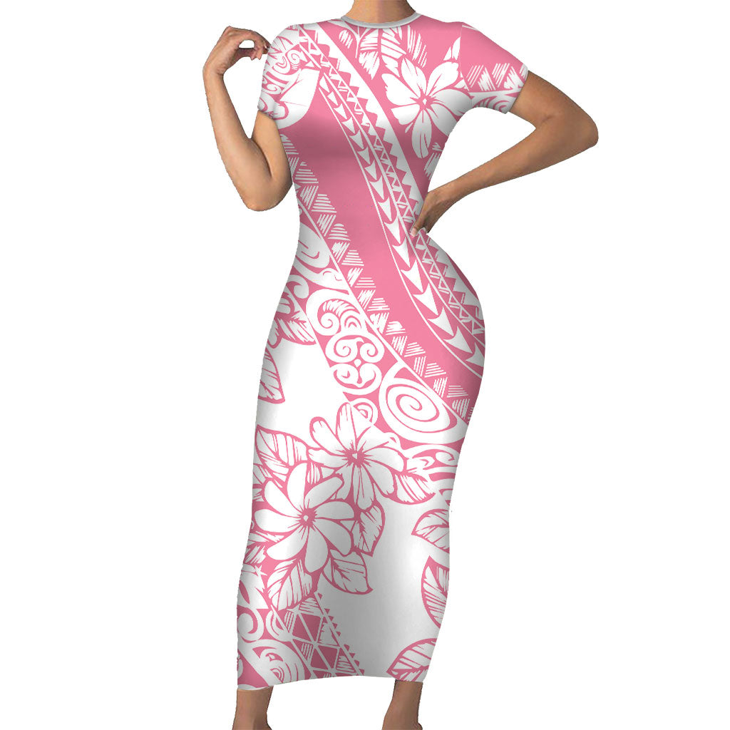 Polynesian Tiare Flower Pink Pastel Vibes Short Sleeve Bodycon Dress