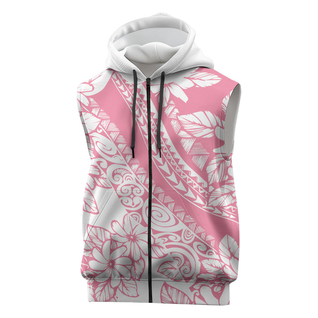 Polynesian Tiare Flower Pink Pastel Vibes Sleeveless Zip Hoodie LT14 Pink - Polynesian Pride