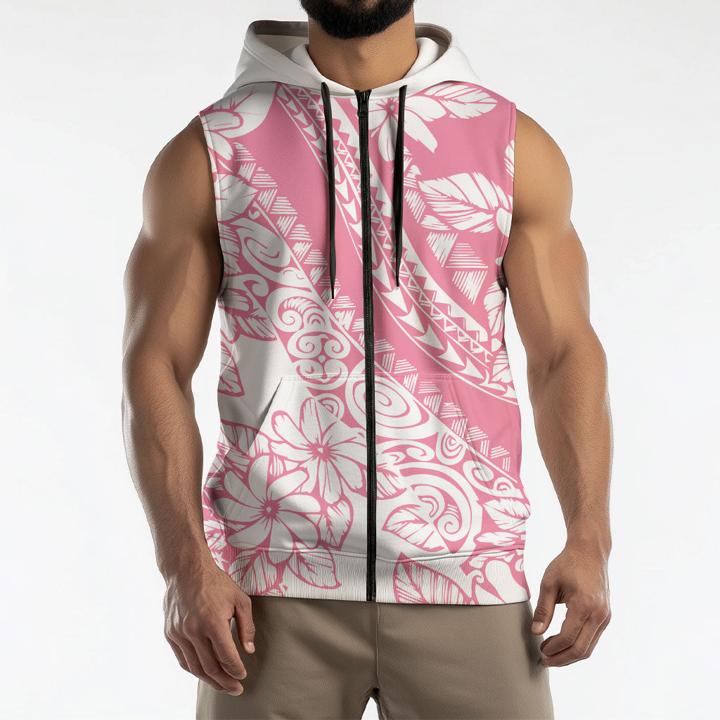Polynesian Tiare Flower Pink Pastel Vibes Sleeveless Zip Hoodie LT14 - Polynesian Pride