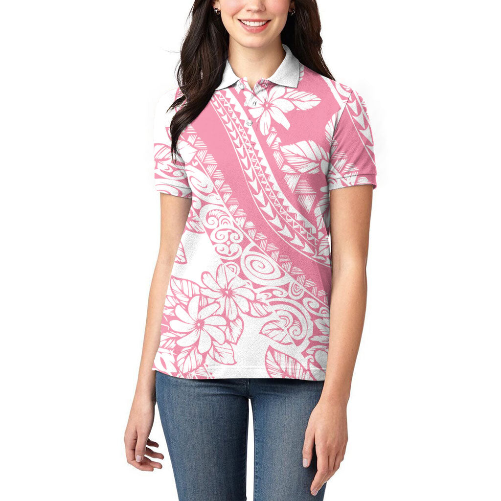 Polynesian Tiare Flower Pink Pastel Vibes Women Polo Shirt