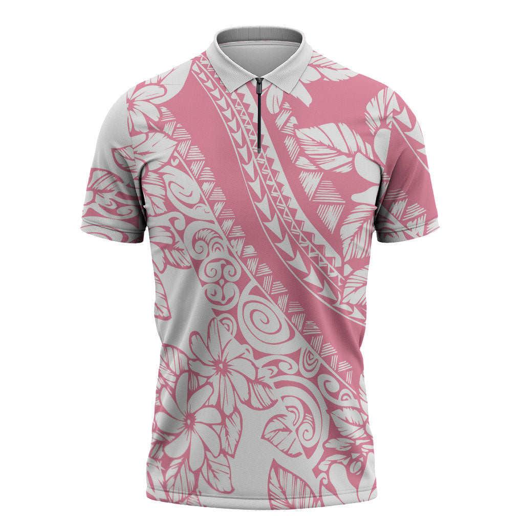 Polynesian Tiare Flower Pink Pastel Vibes Zipper Polo Shirt LT14 Pink - Polynesian Pride