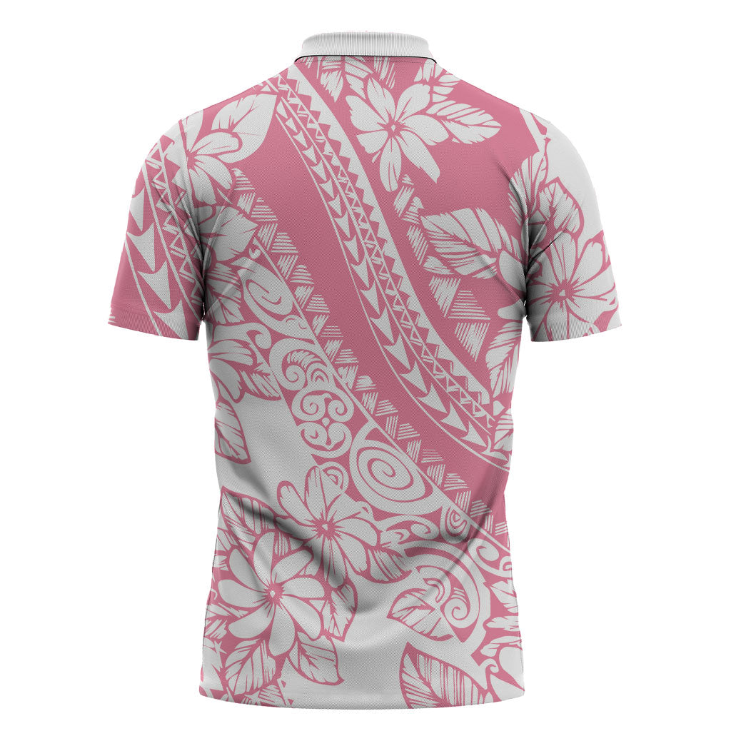 Polynesian Tiare Flower Pink Pastel Vibes Zipper Polo Shirt LT14 - Polynesian Pride