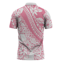 Polynesian Tiare Flower Pink Pastel Vibes Zipper Polo Shirt LT14 - Polynesian Pride