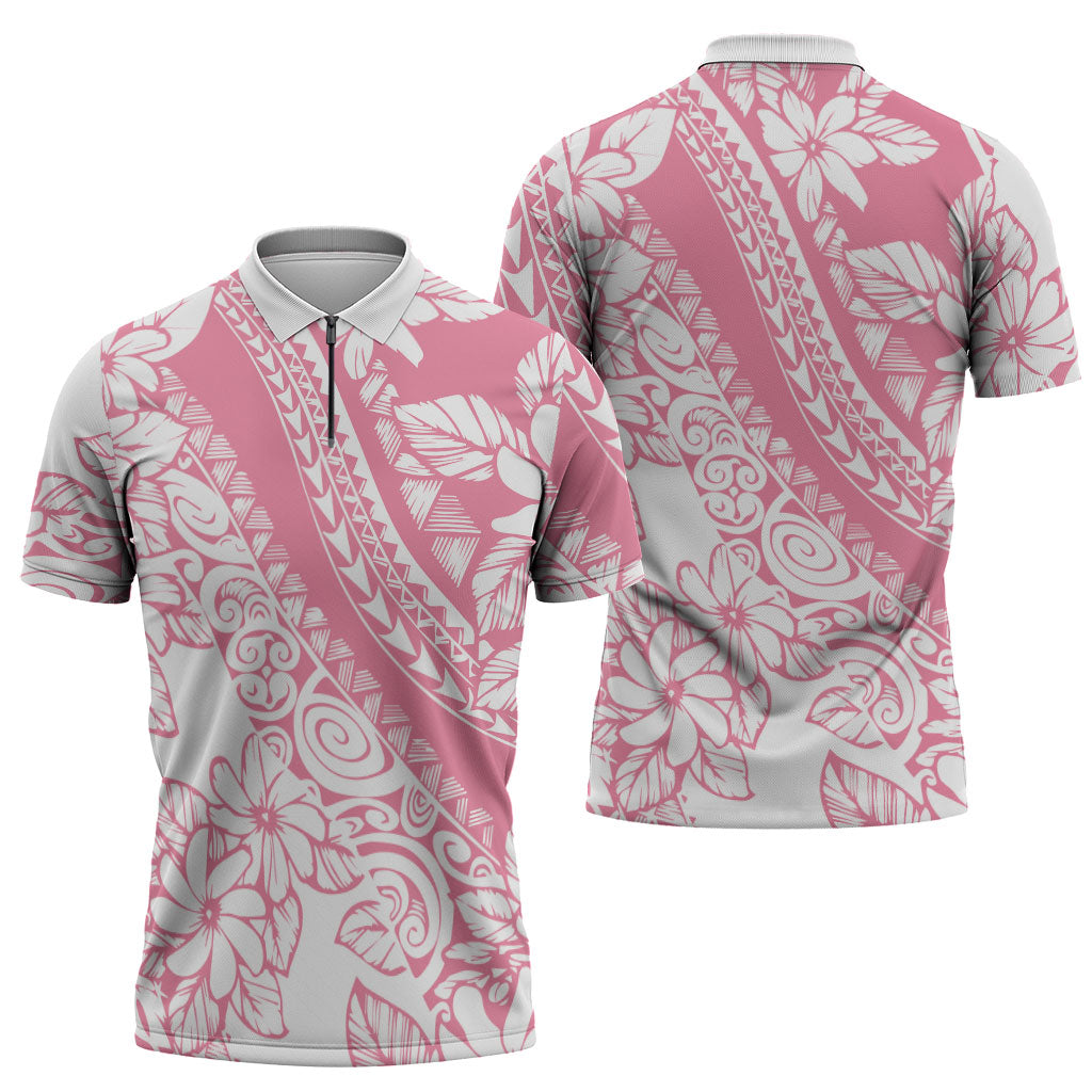 Polynesian Tiare Flower Pink Pastel Vibes Zipper Polo Shirt LT14 - Polynesian Pride