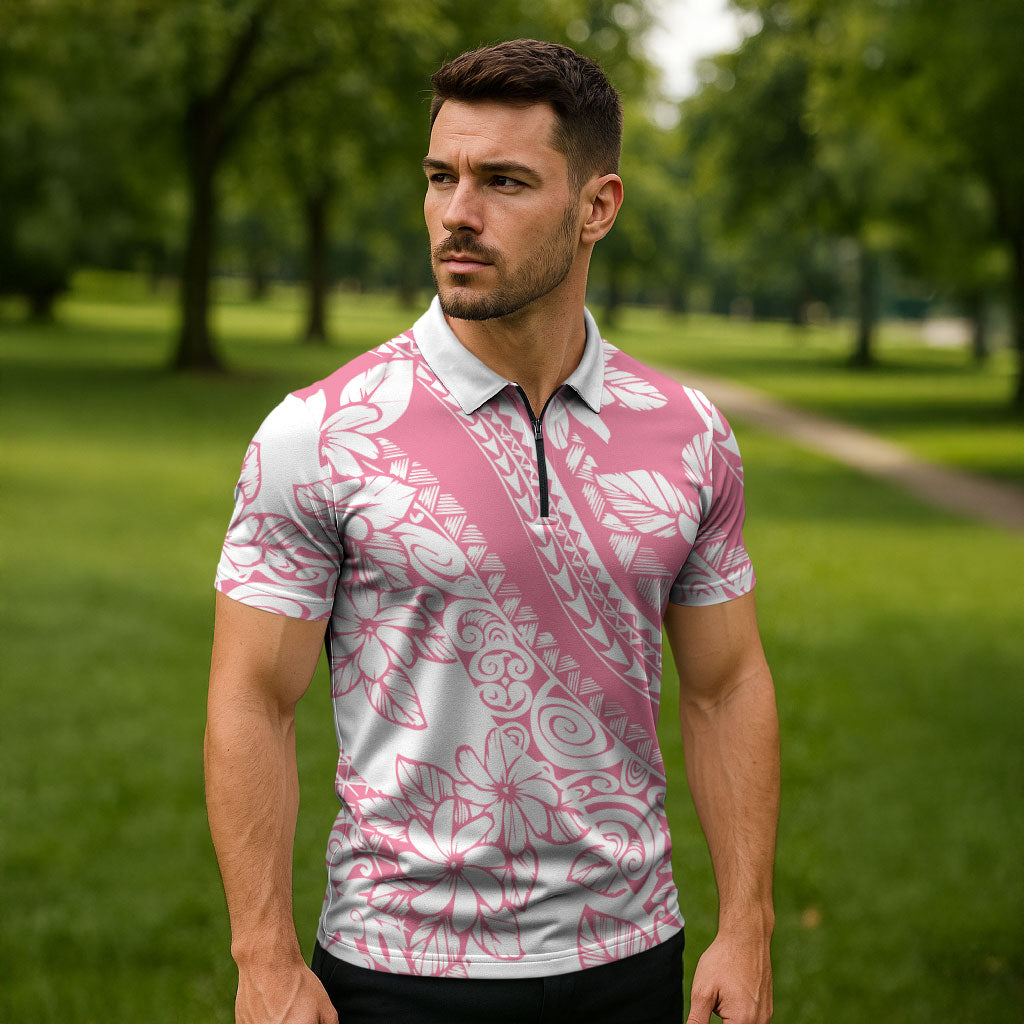Polynesian Tiare Flower Pink Pastel Vibes Zipper Polo Shirt LT14 - Polynesian Pride