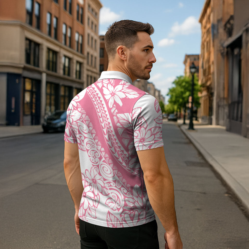 Polynesian Tiare Flower Pink Pastel Vibes Zipper Polo Shirt LT14 - Polynesian Pride