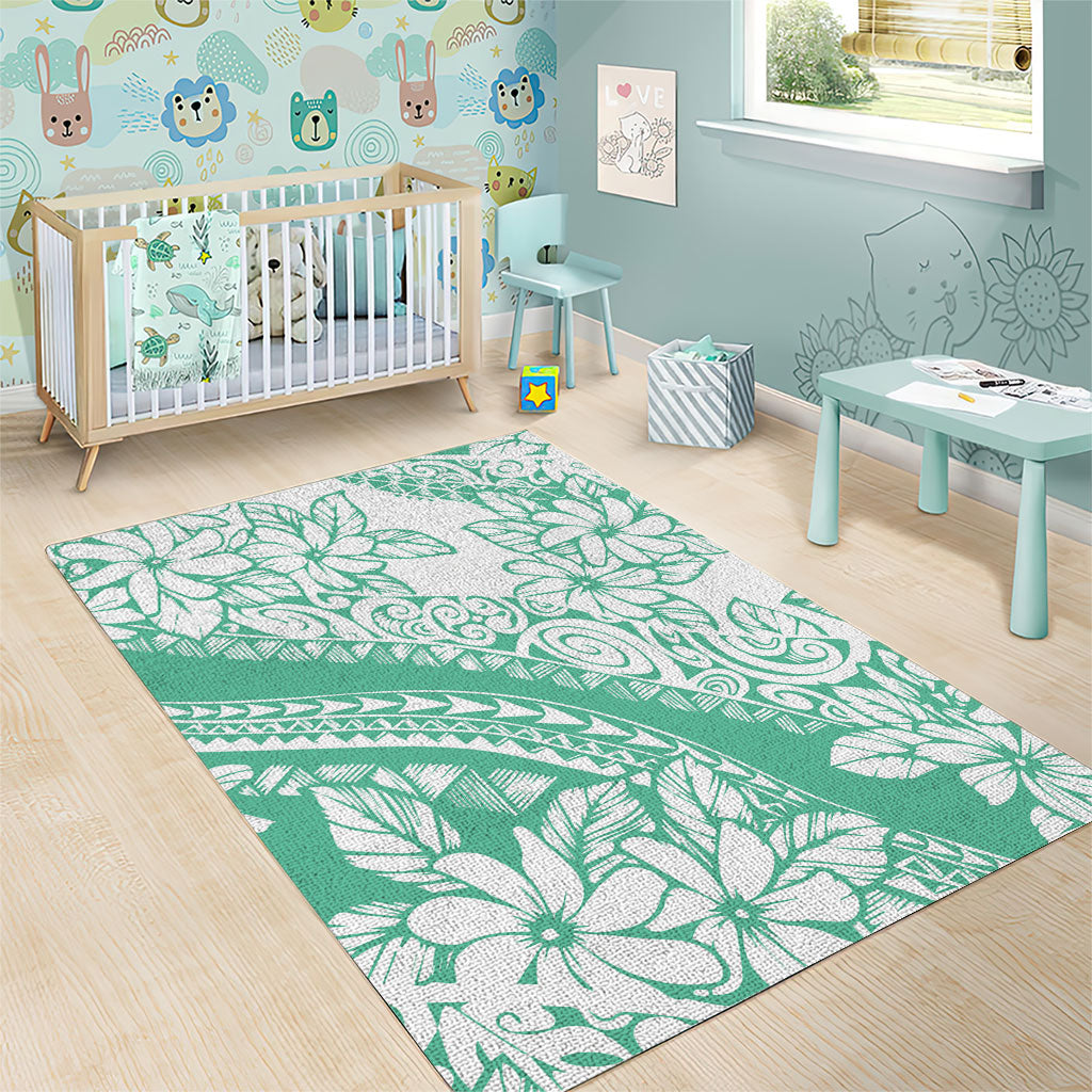 Polynesian Tiare Flower Cyan Pastel Vibes Area Rug