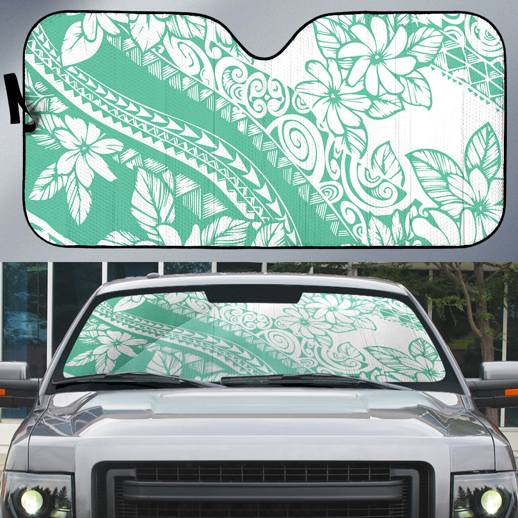 Polynesian Tiare Flower Cyan Pastel Vibes Auto Sun Shade