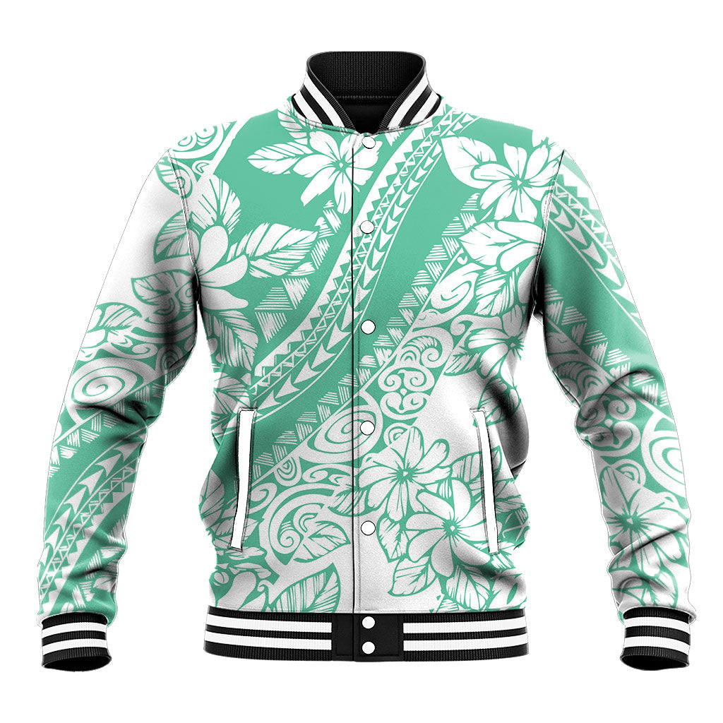 Polynesian Tiare Flower Cyan Pastel Vibes Baseball Jacket