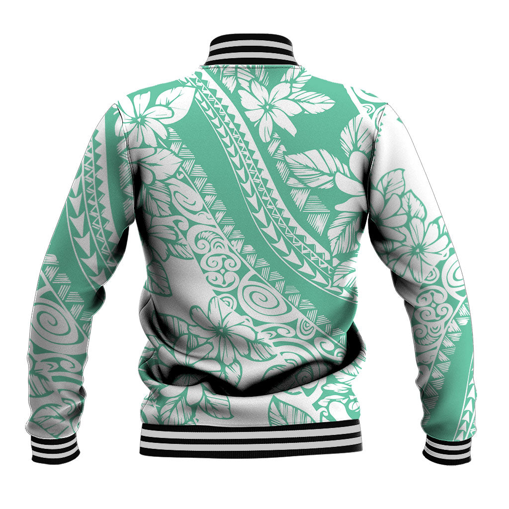 Polynesian Tiare Flower Cyan Pastel Vibes Baseball Jacket