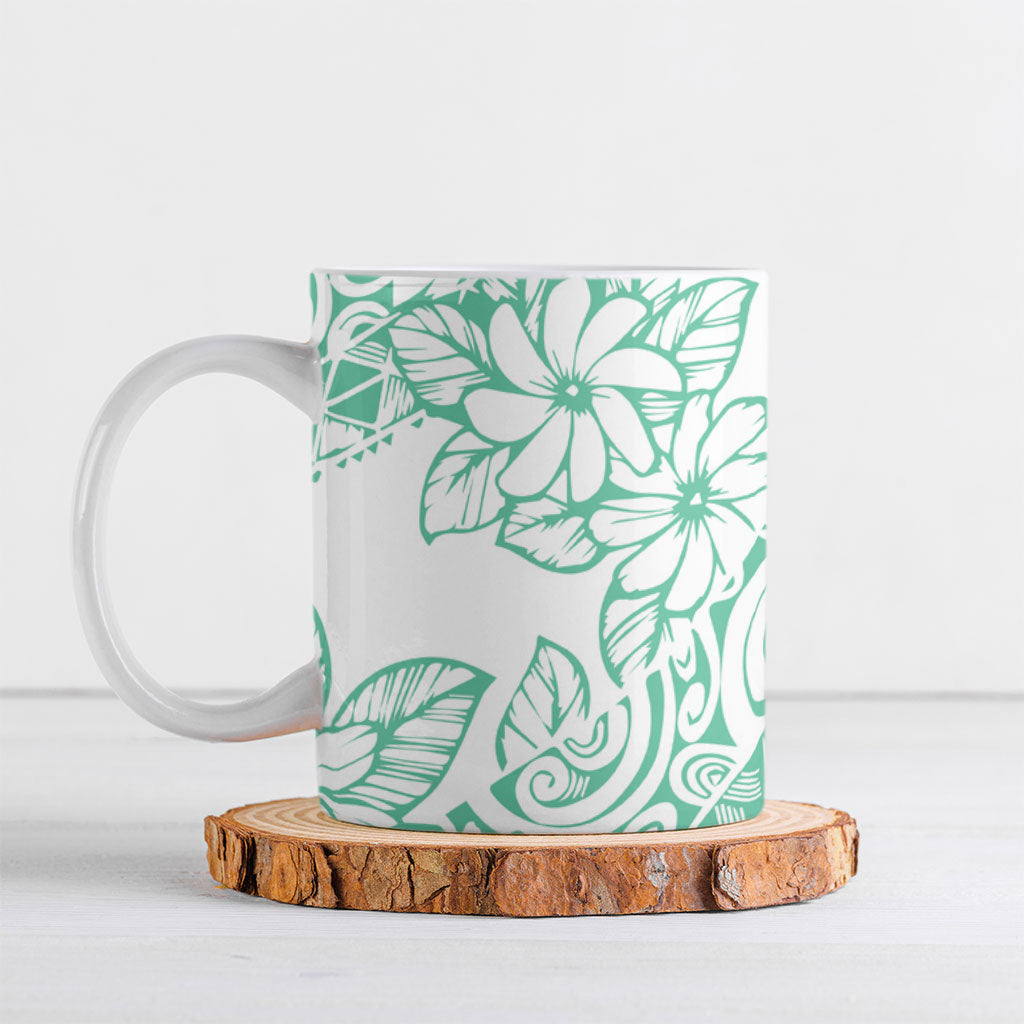 Polynesian Tiare Flower Cyan Pastel Vibes Ceramic Mug