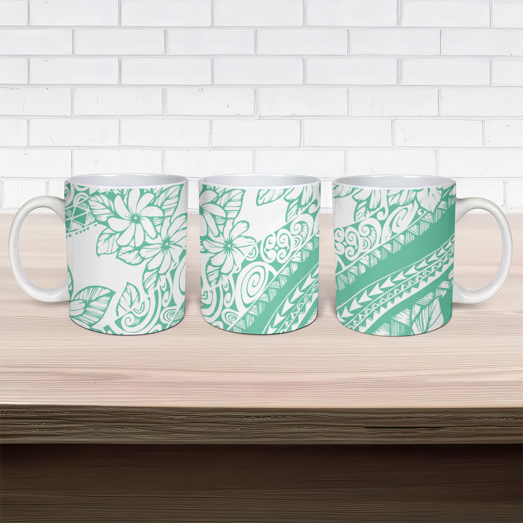 Polynesian Tiare Flower Cyan Pastel Vibes Ceramic Mug