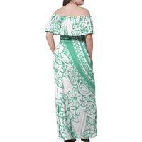 Polynesian Tiare Flower Cyan Pastel Vibes Family Matching Off Shoulder Maxi Dress and Hawaiian Shirt