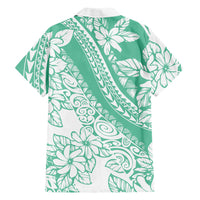 Polynesian Tiare Flower Cyan Pastel Vibes Family Matching Puletasi and Hawaiian Shirt