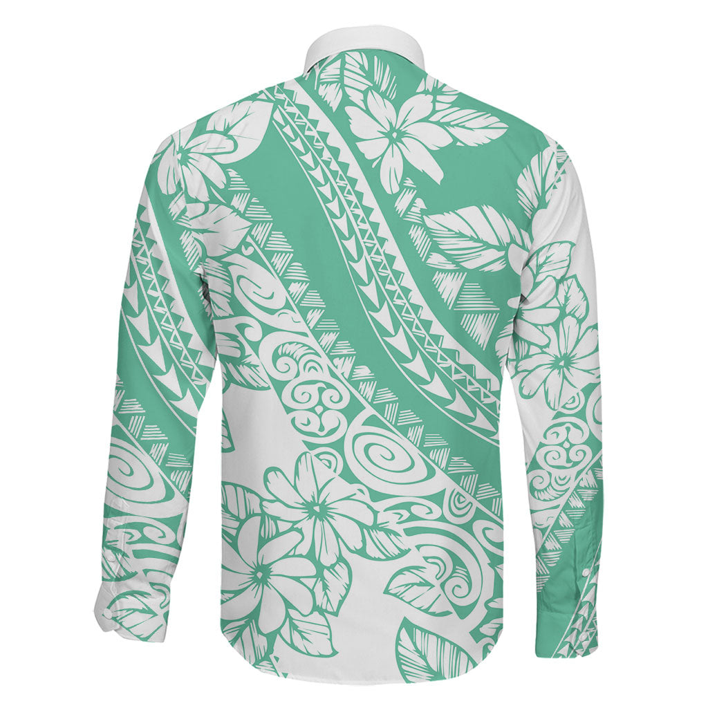 Polynesian Tiare Flower Cyan Pastel Vibes Family Matching Short Sleeve Bodycon Dress and Hawaiian Shirt