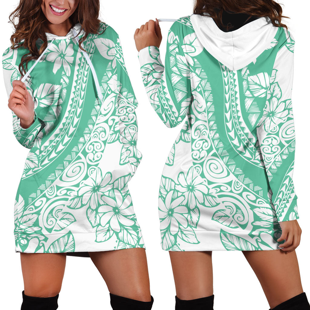 Polynesian Tiare Flower Cyan Pastel Vibes Hoodie Dress