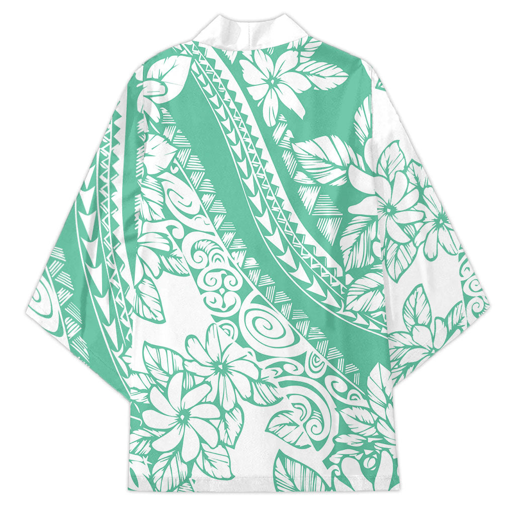Polynesian Tiare Flower Cyan Pastel Vibes Kimono
