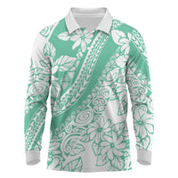 Polynesian Tiare Flower Cyan Pastel Vibes Long Sleeve Polo Shirt