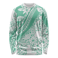 Polynesian Tiare Flower Cyan Pastel Vibes Long Sleeve Shirt