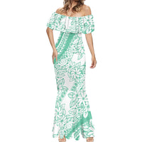 Polynesian Tiare Flower Cyan Pastel Vibes Mermaid Dress