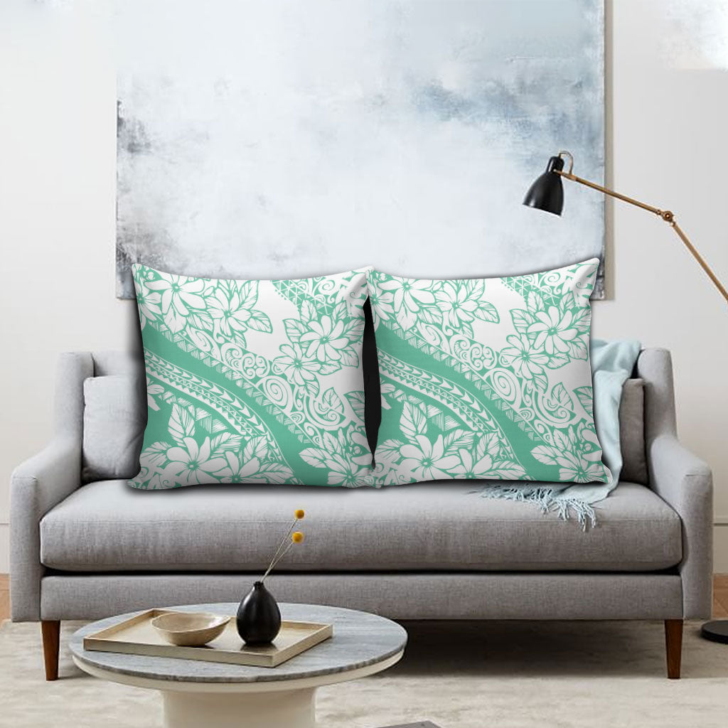 Polynesian Tiare Flower Cyan Pastel Vibes Pillow Cover