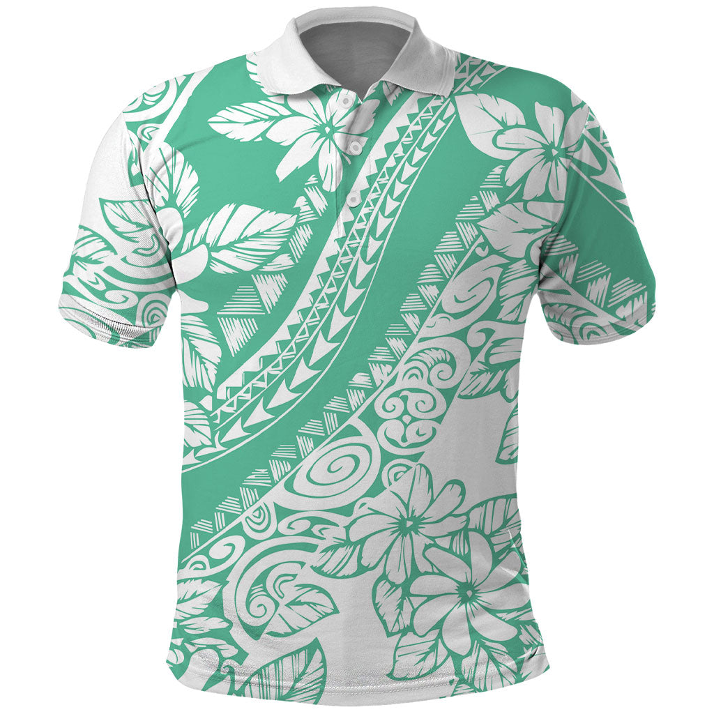 Polynesian Tiare Flower Cyan Pastel Vibes Polo Shirt
