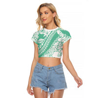 Polynesian Tiare Flower Cyan Pastel Vibes Raglan Cropped T Shirt LT14 Female Cyan - Polynesian Pride