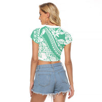 Polynesian Tiare Flower Cyan Pastel Vibes Raglan Cropped T Shirt LT14 - Polynesian Pride