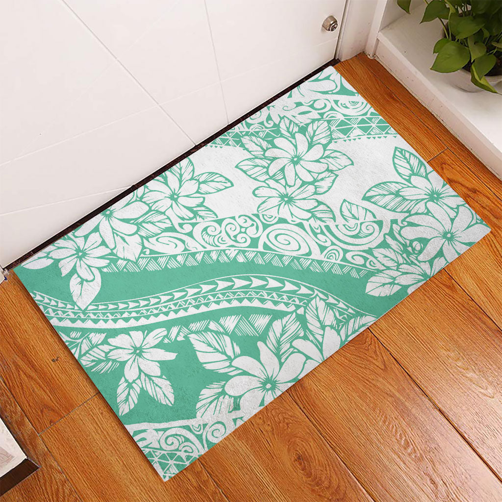 Polynesian Tiare Flower Cyan Pastel Vibes Rubber Doormat