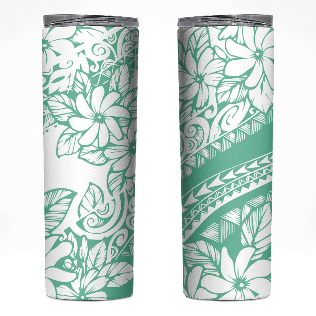 Polynesian Tiare Flower Cyan Pastel Vibes Skinny Tumbler