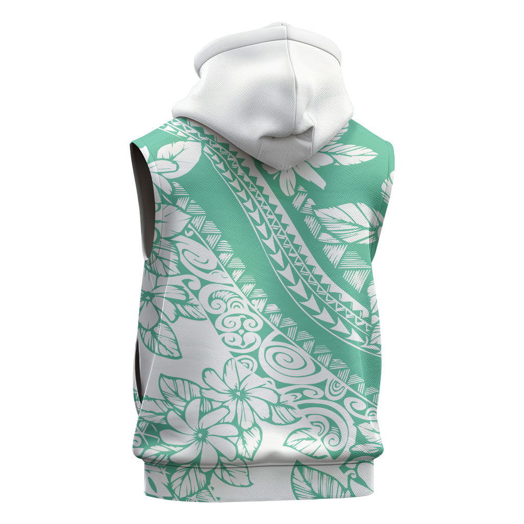 Polynesian Tiare Flower Cyan Pastel Vibes Sleeveless Hoodie LT14 - Polynesian Pride