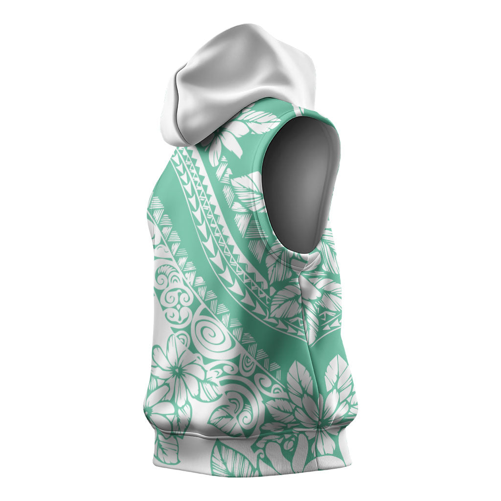 Polynesian Tiare Flower Cyan Pastel Vibes Sleeveless Hoodie LT14 - Polynesian Pride