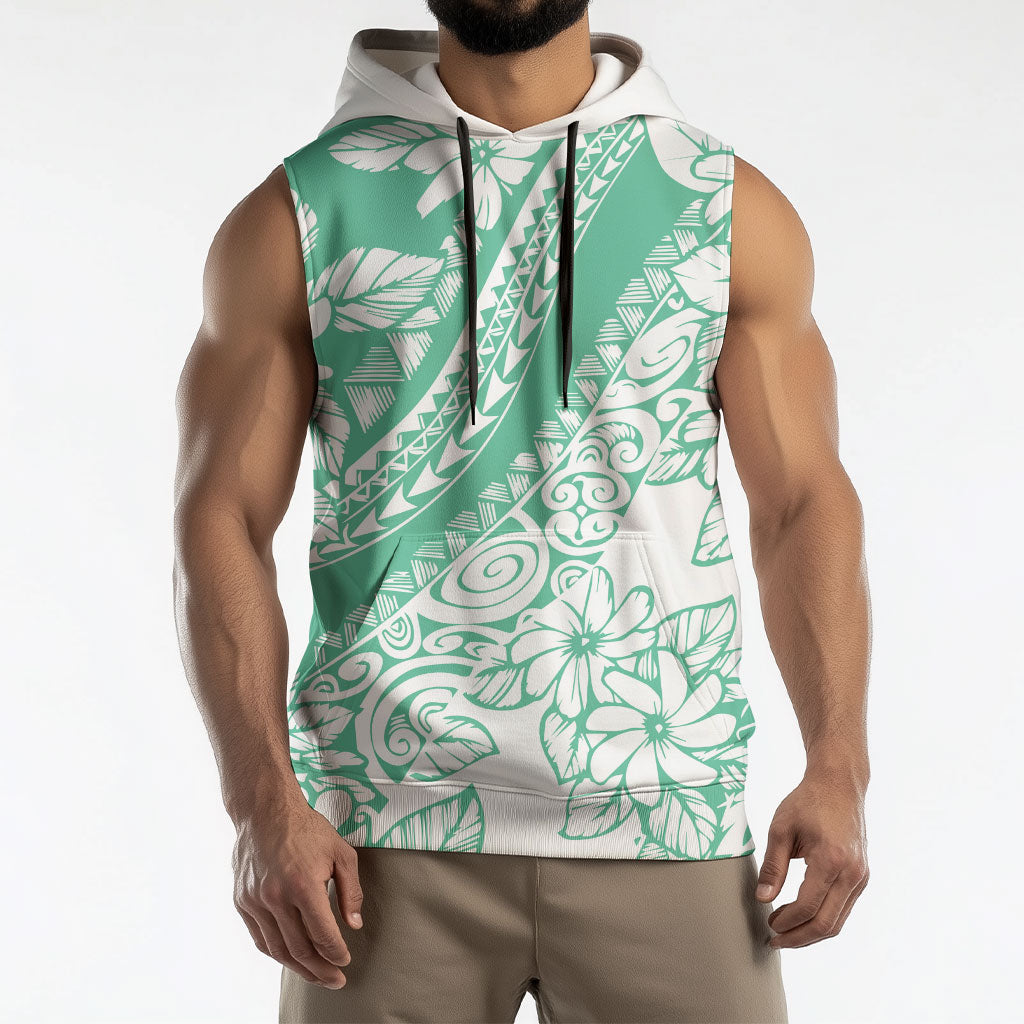 Polynesian Tiare Flower Cyan Pastel Vibes Sleeveless Hoodie LT14 - Polynesian Pride