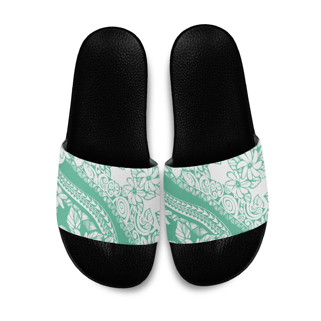 Polynesian Tiare Flower Cyan Pastel Vibes Slide Sandals